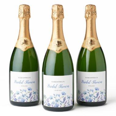 Blue Wildflower Floral  Sparkling Wine Label