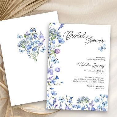 Blue Wildflower Modern Script Floral Bridal Shower Invitations
