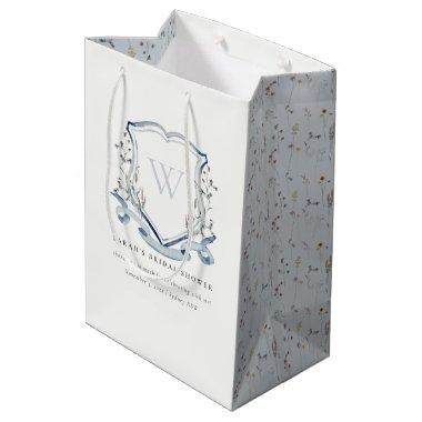 Blue Wildflower Monogram Crest  Medium Gift Bag