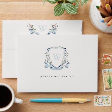 Blue Wildflower Watercolor Crest Bridal Shower Envelope