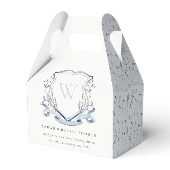 Blue Wildflower Watercolor Crest Bridal Shower Favor Box