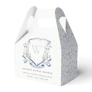 Blue Wildflower Watercolor Crest Bridal Shower Favor Boxes