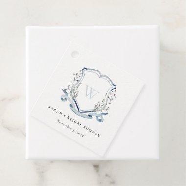 Blue Wildflower Watercolor Crest Bridal Shower Favor Tags
