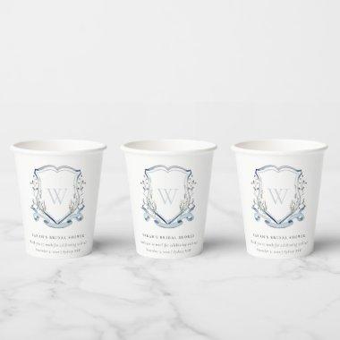 Blue Wildflower Watercolor Crest  Paper Cups