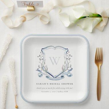 Blue Wildflower Watercolor Crest  Paper Plates