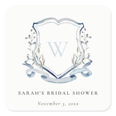 Blue Wildflower Watercolor Crest  Square Sticker