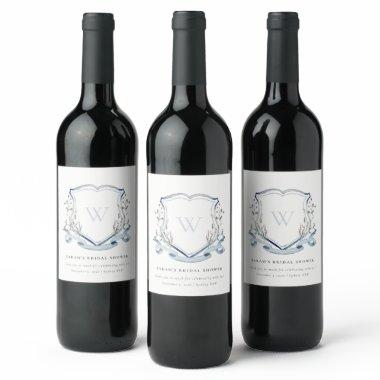 Blue Wildflower Watercolor Crest  Wine Label