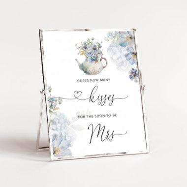 Blue Wildflowers how many kisses bridal shower Poster