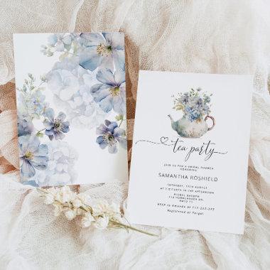 Blue wildflowers tea party bridal shower Invitations