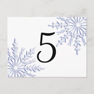 Blue Winter Snowflakes on White Table Number