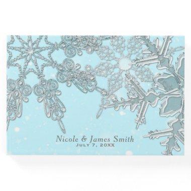 Blue Winter Wonderland Elegant Snowflakes Wedding Guest Book