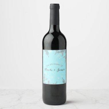 Blue Winter Wonderland Elegant Snowflakes Wine Wine Label