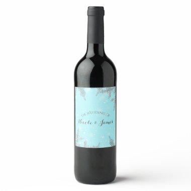 Blue Winter Wonderland Elegant Snowflakes Wine Wine Label