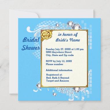 Blue with Frame Diamonds Bridal Shower Invitations