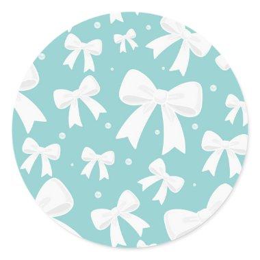 Blue With Pearls White Bows Coquette  Classic Round Sticker