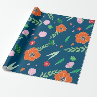 Blue with vibrant color Flower Pattern Wrapping Paper