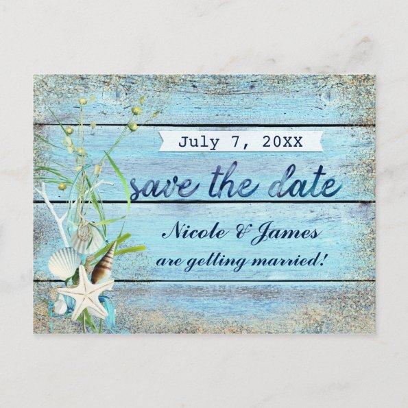 Blue Wood Beach Tropical Save The Date Invitations