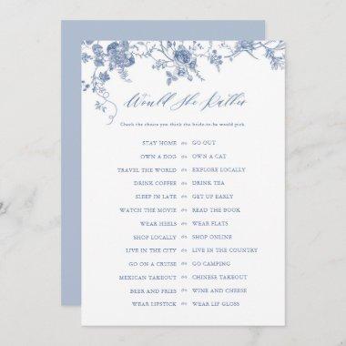 Blue Would She Rather Bridal Shower Game Invitations