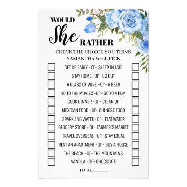 Blue Would She Rather shower bilingual game Invitations Flyer