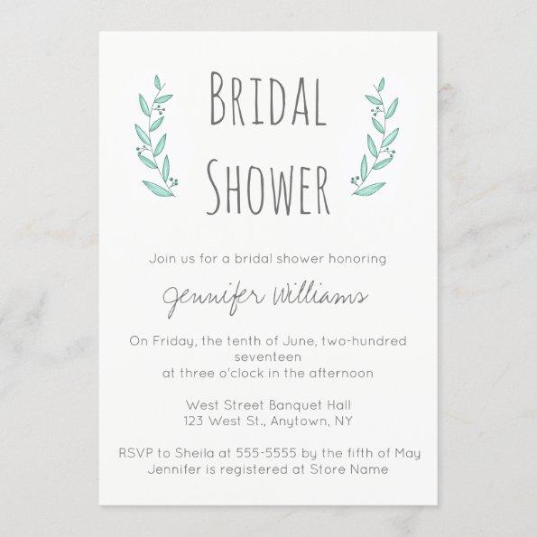 Blue wreath bridal shower invitations