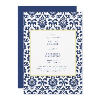 Blue & Yellow Damask Bridal Shower Invitations