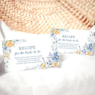 Blue Yellow Floral Bridal Shower Recipe Request Enclosure Invitations