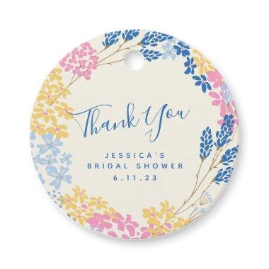 Blue Yellow Flower Wreath Custom Bridal Shower Favor Tags