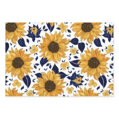 Blue Yellow Green Orange Flower Pattern Wrapping Paper Sheets