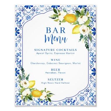Blue Yellow Lemon  Bar Menu Sign