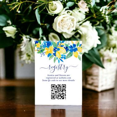 Blue yellow lemons floral bridal shower registry enclosure Invitations