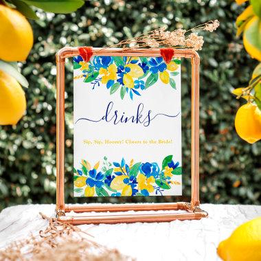 Blue yellow lemons floral drinks bridal shower poster