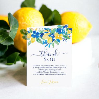 Blue yellow lemons floral watercolor bridal shower thank you Invitations