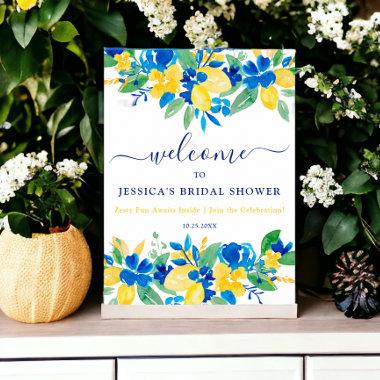 Blue yellow lemons floral welcome  poster