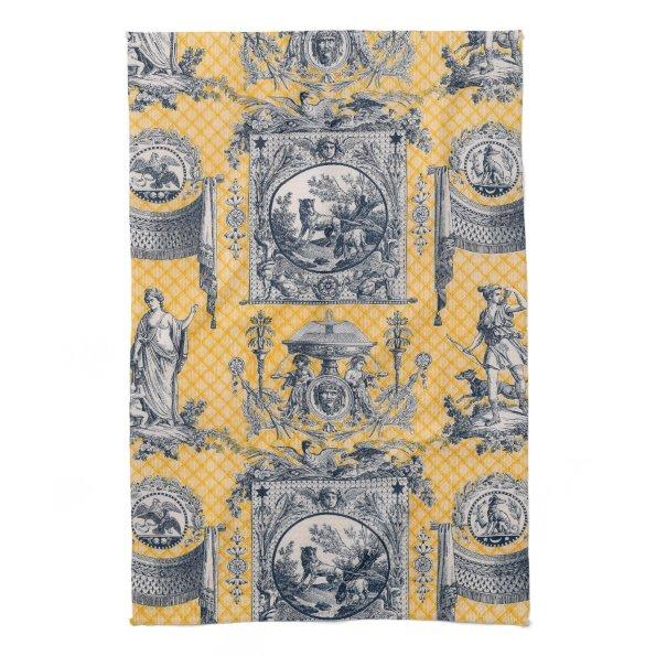 Blue & Yellow Neoclassical Toile French Country Towel
