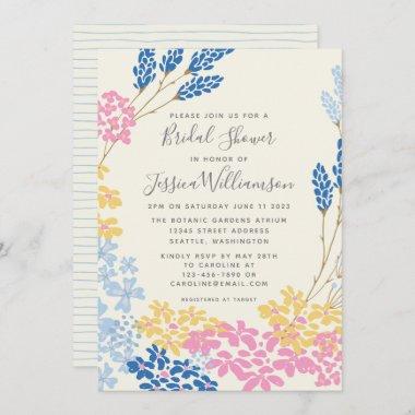 Blue Yellow Summer Flower Wreath Bridal Shower Inv Invitations