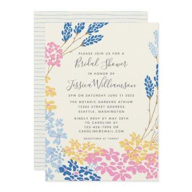 Blue Yellow Summer Flower Wreath Bridal Shower Inv Invitations