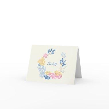 Blue Yellow Summer Flower Wreath Personalized Thank You Invitations