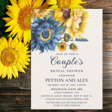 Blue Yellow Sunflowers Couple's Bridal Shower Invitations