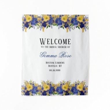 Blue Yellow Watercolor Peony  Welcome Tapestry