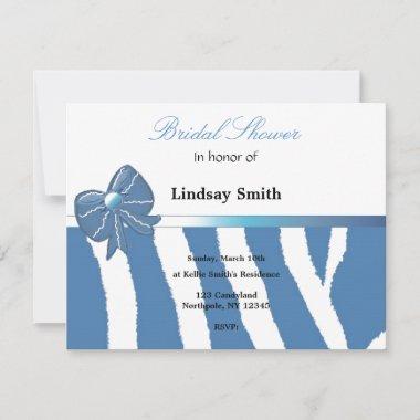 Blue Zebra Print Bridal Shower Invitations