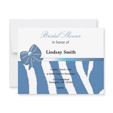 Blue Zebra Print Bridal Shower Invitations