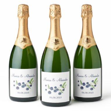 Blueberries Blueberry Fruits Summer Wedding Sparkling Wine Label