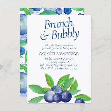 Blueberry Chic | Classic Blue Green Bubbly Brunch Invitations