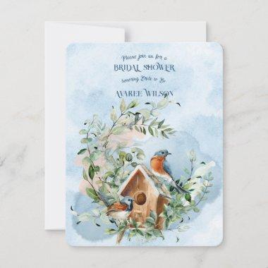 Bluebirds In A Wreath of Flowers Bridal Shower Invitations