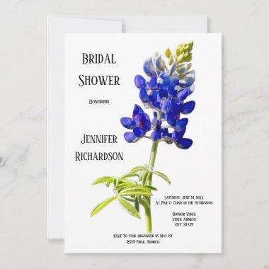 Bluebonnet Floral on White, Wedding Bridal Shower, Invitations