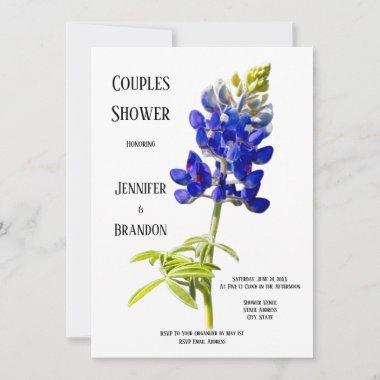 Bluebonnet Floral on White, Wedding Couples Shower Invitations