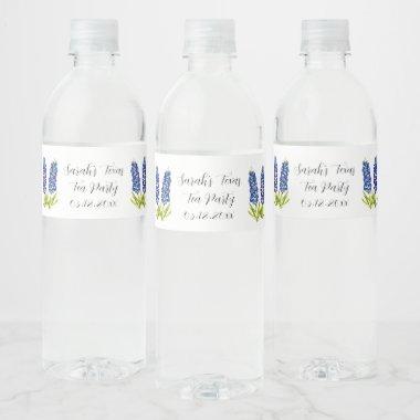 Bluebonnets Bridal Shower Blue Floral Wedding Water Bottle Label