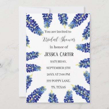 Bluebonnets Floral Watercolor Boho Bridal Shower Invitations