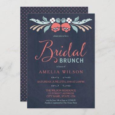 Bluish Chalkboard Floral Bridal Brunch Invitations