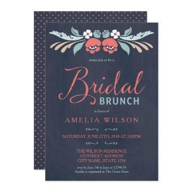 Bluish Chalkboard Floral Bridal Brunch Invitations